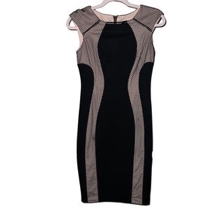 JAX Cream and Black Fishnet Detail Dress